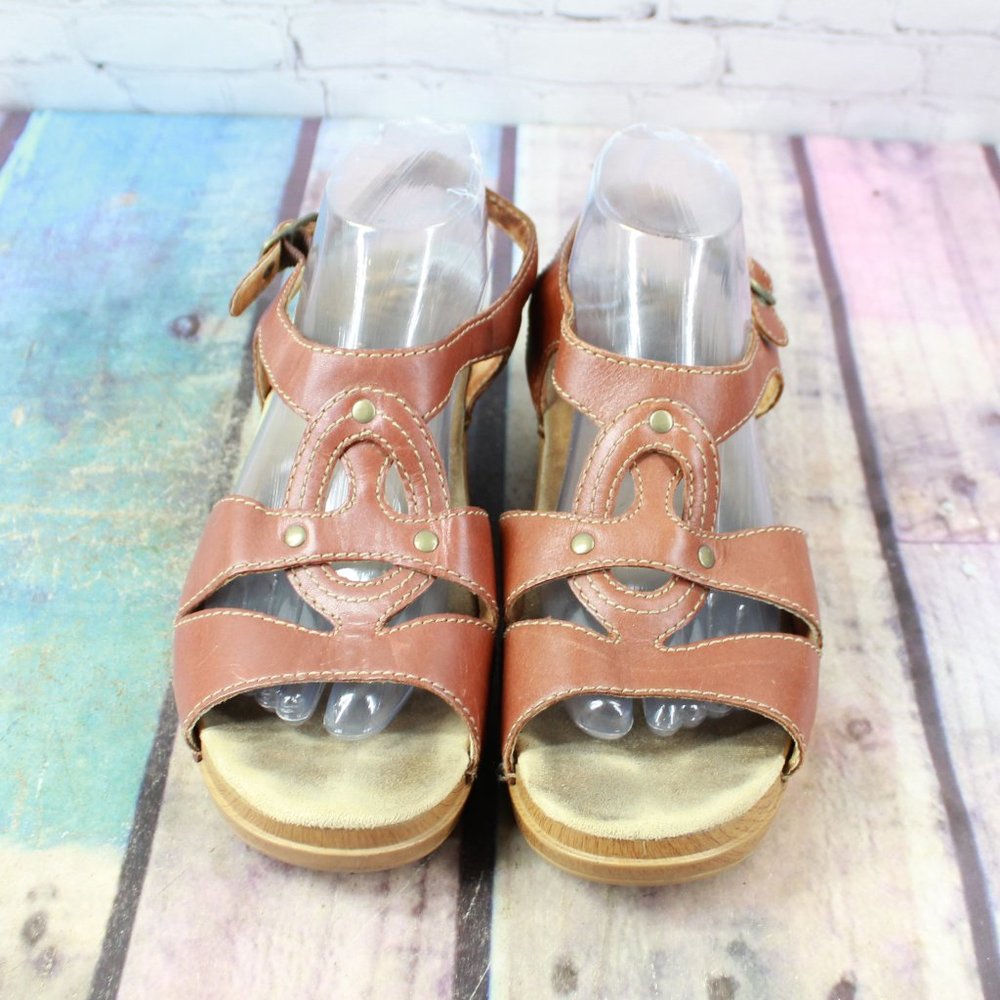 Dansko Brown Leather Studded Ankle Buckle Strap Sandals Size US 11 - Picture 5 of 9